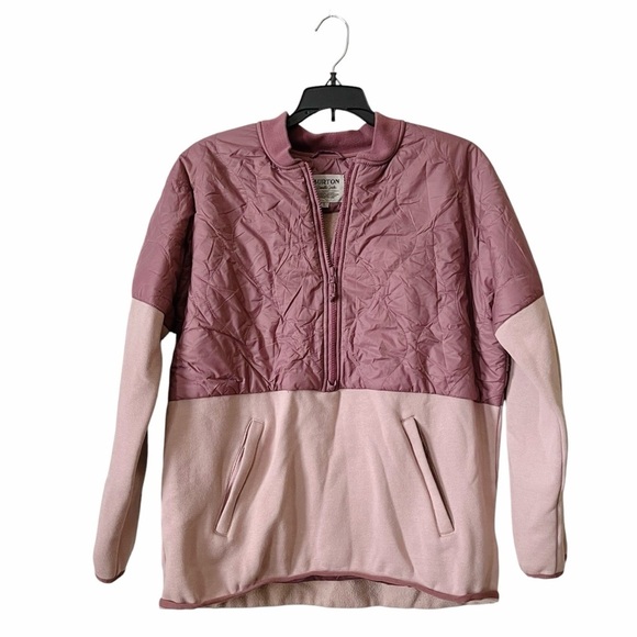 Burton Moonbase Anorak Pullover Womens Sz L Pink Half Zip Fleece Quilted Pockets - Picture 1 of 9